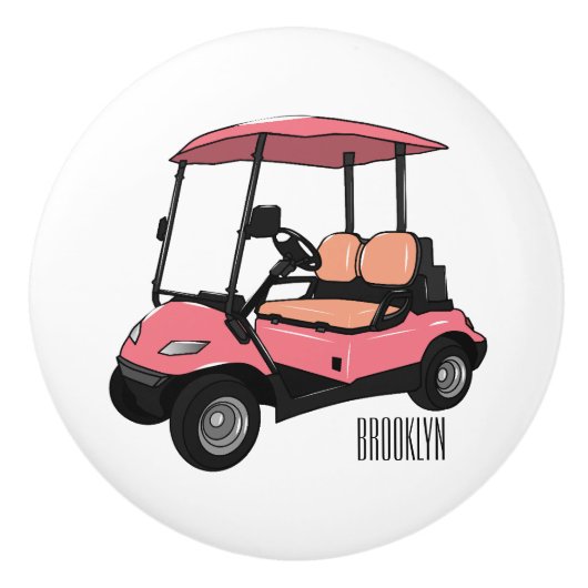 Golfwagen/Golf Buggy Cartoon Abbildung Keramikknauf (Vorderseite)