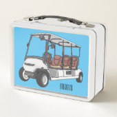 Golfwagen/Golf Buggy Cartoon Abbildung Metall Brotdose (Rückseite)