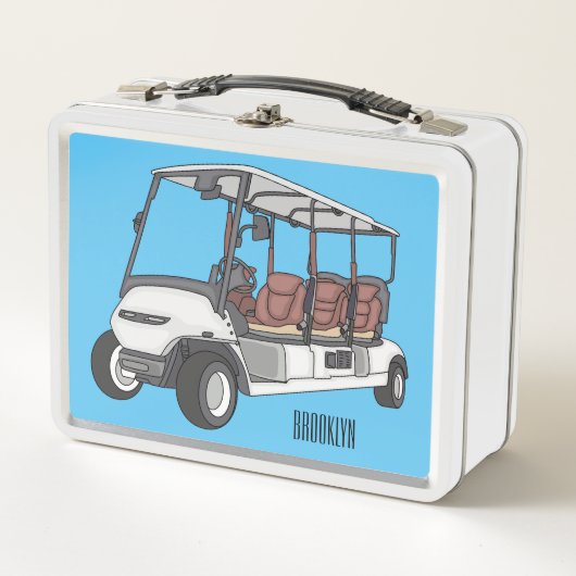 Golfwagen/Golf Buggy Cartoon Abbildung Metall Brotdose (Vorderseite)