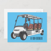 Golfwagen/Golf Buggy Cartoon Abbildung Postkarte (Vorne/Hinten)
