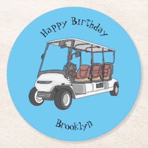 Golfwagen/Golf Buggy Cartoon Abbildung Runder Pappuntersetzer