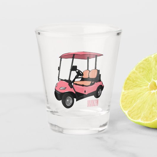 Golfwagen/Golf Buggy Cartoon Abbildung Schnapsglas (Vorderseite)
