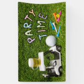 Golfwagen mit Ball und Bier für Golfer Party Zeit Banner (Vertikal)