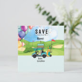 Golfwagen mit Birthday Save the Date für Golfer Einladung (Stehend Vorderseite)