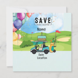 Golfwagen mit Birthday Save the Date für Golfer Einladung