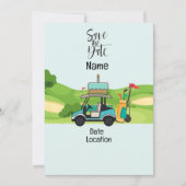 Golfwagen mit Birthday Save the Date für Golfer Einladung (Vorderseite)