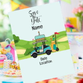 Golfwagen mit Birthday Save the Date für Golfer Einladung