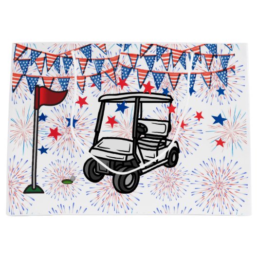 Golfwagen mit Flagge von Amerika für 4. Juli Große Geschenktüte (Vorderseite)