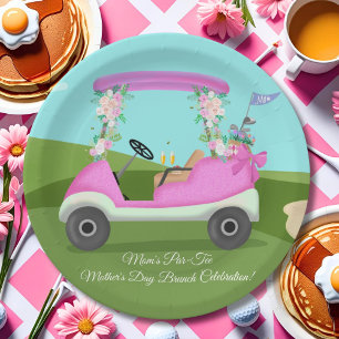 Golfwagen mit Mimosas zum Muttertagsbrunch Pappteller