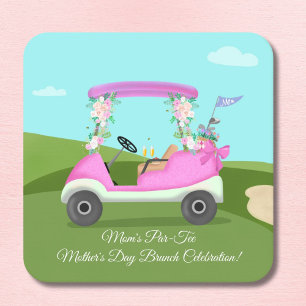 Golfwagen mit Mimosas zum Muttertagsbrunch Rechteckiger Pappuntersetzer