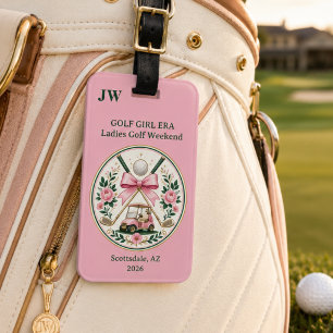 Golfwagen mit rosa Schleife und floralem Monogramm Gepäckanhänger