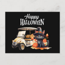 Golfwagen mit schwarzer Katze zu Halloween