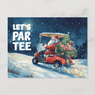 Golfwagen mit Weihnachtsmann Let Par Tee Golfer Postkarte