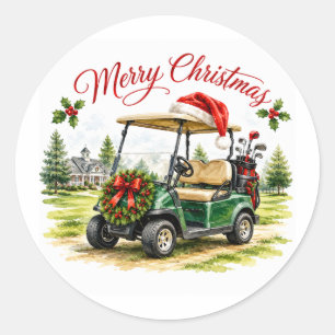 Golfwagen mit Weihnachtsmotiv Runder Aufkleber