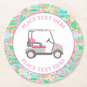 Golfwagen Preppy Palm Beach Runder Pappuntersetzer