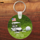 Golfwagen und Ball mit der Flagge Amerikas Schlüsselanhänger (Vorderseite)