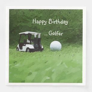 Golfwagen und Golfball auf grüner Serviette