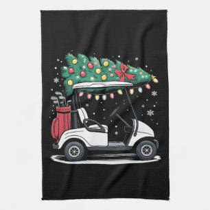Golfwagen-Weihnachtsbaumlichter Xmas-Sport-Golfer Geschirrtuch