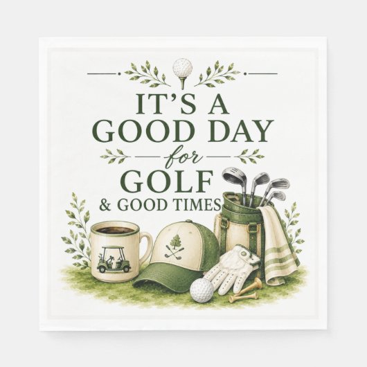 Golfzubehör mit Text auf Grün Serviette (Vorderseite)