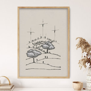 Golgota, Altes raues Kreuz, Kreuzigung, Jesus-Kuns Poster