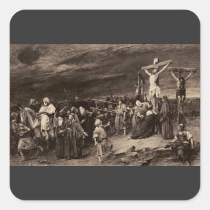 Golgotha-Stätte und Jesus von Munkacsy Quadratischer Aufkleber