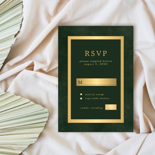 Golgrünen formalen Hochzeit moderne Typografie RSVP Karte