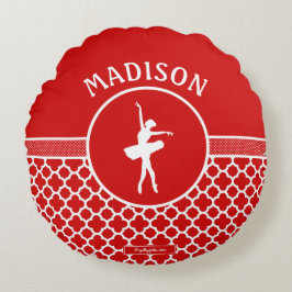 Golly Girls Red Quatrefoil und Polka Dots Dancer Rundes Kissen