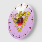 GOLTE ZELLTISCHE HERZ MIT ROTER RUBY, Schwarz Große Wanduhr (Winkel)