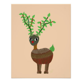 Gond Reindeer Indian Folk Art Digital Red Fotodruck
