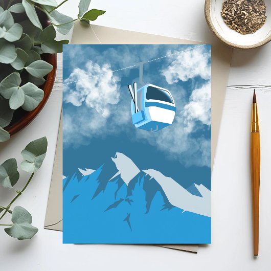 Gondelfahrt | Skiberg Winter Gemälde Postkarte