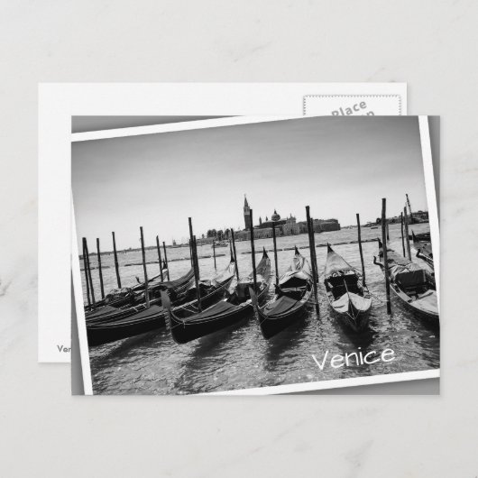 Gondeln in Venedig in Schwarz-Weiß Postkarte (Vorne/Hinten)