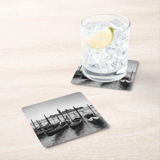 Gondeln in Venedig in Schwarz-Weiß Rechteckiger Pappuntersetzer (Vor Ort)