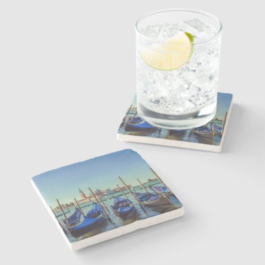 Gondeln in Venedig, Italien Steinuntersetzer (Seitenansicht)