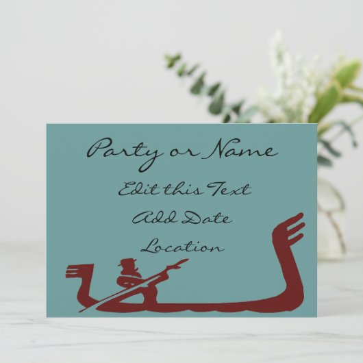 Gondola Frame Blue Brown Einladung (Stehend Vorderseite)