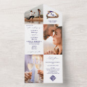 Gondola Monogram Wappen 3 Foto QR Code Blu Wedding All In One Einladung (Innen Boden)