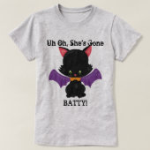 Gone Batty Halloween Black Kitten mit Bat Wings T-Shirt (Design vorne)