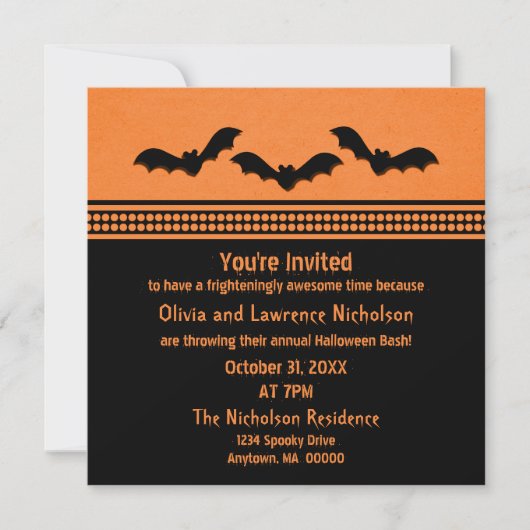 Gone Batty Halloween-Party Invite, Orange Einladung (Vorderseite)