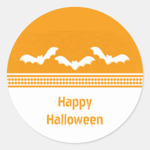 Gone Batty Halloween Stickers, Orange & White Runder Aufkleber