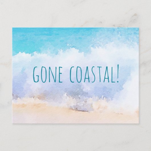 Gone Coast New Zuhause Wave on Beach Wasserfarbe Ankündigungspostkarte (Vorderseite)