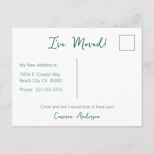 Gone Coast New Zuhause Wave on Beach Wasserfarbe Ankündigungspostkarte (Rückseite)