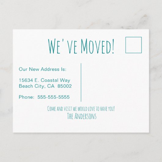 Gone Coast New Zuhause Wave on Beach Wasserfarbe Ankündigungspostkarte (Rückseite)