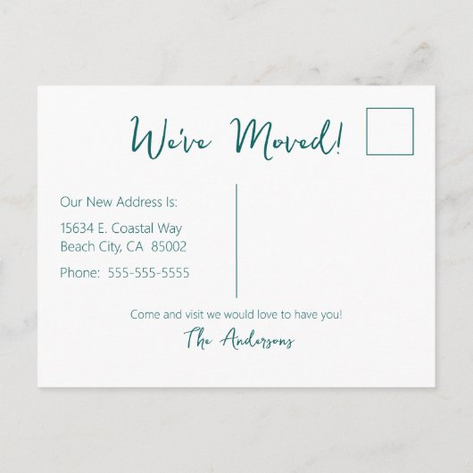 Gone Coast New Zuhause Wave on Beach Wasserfarbe Ankündigungspostkarte (Rückseite)