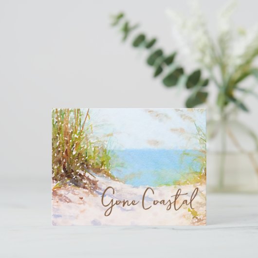 Gone Coast New Zuhause Wave on Beach Wasserfarbe Ankündigungspostkarte (Stehend Vorderseite)