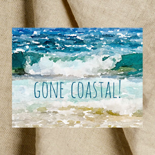 Gone Coast New Zuhause Wave on Beach Wasserfarbe Ankündigungspostkarte