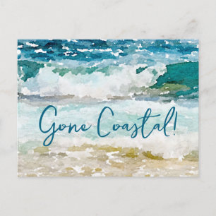 Gone Coastal Neues Zuhause-Welle am Strand Aquarel Ankündigungspostkarte