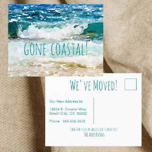 Gone Coastal Neues Zuhause-Welle am Strand Aquarel Ankündigungspostkarte