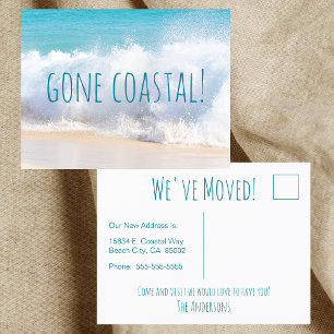 Gone Coastal Neues Zuhause-Welle am Strand Aquarel Ankündigungspostkarte