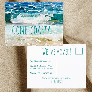 Gone Coastal Neues Zuhause-Welle am Strand Aquarel Ankündigungspostkarte