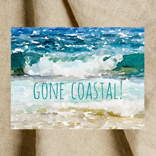 Gone Coastal Neues Zuhause-Welle am Strand Aquarel Ankündigungspostkarte