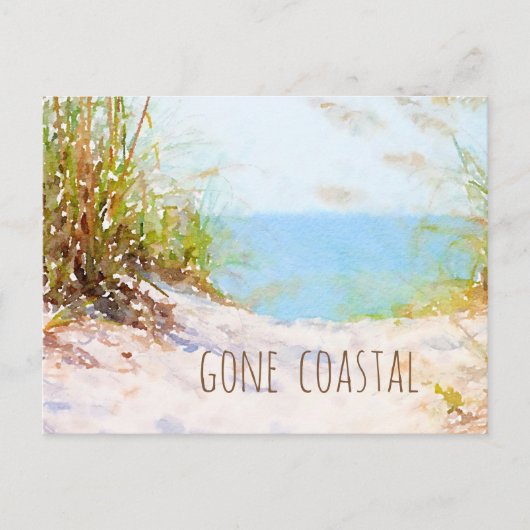 Gone Coastal New Zuhause Beach Path Watercolor Ankündigungspostkarte (Vorderseite)
